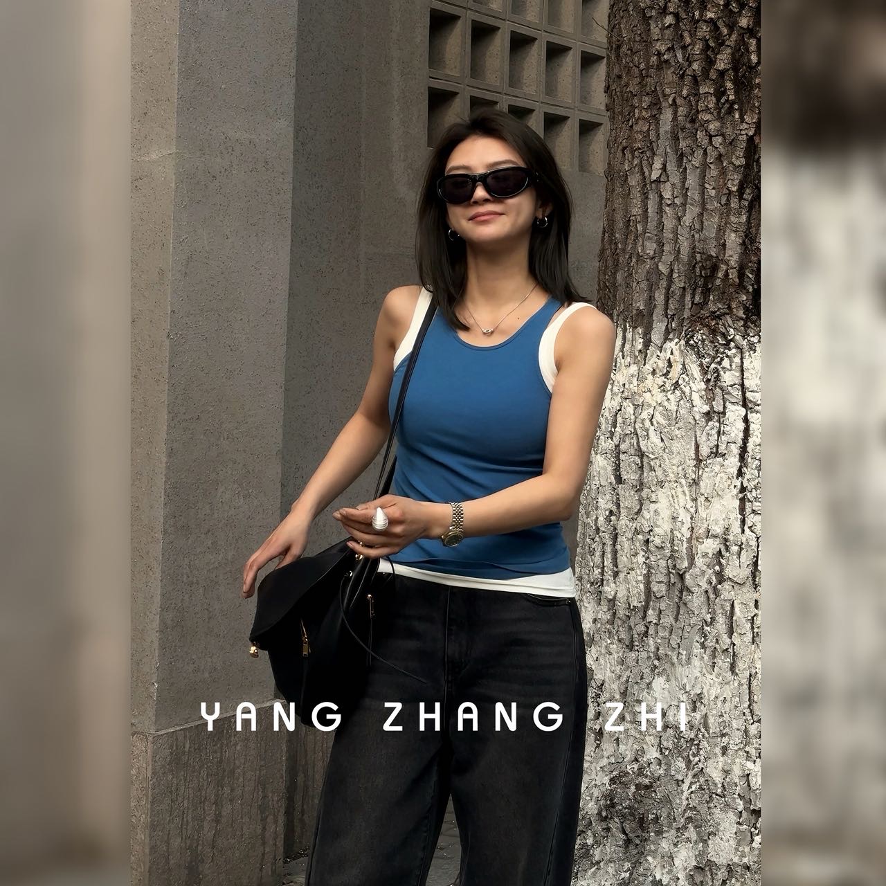 YANG【调性背心】博主ins感细肩带显瘦高级感孔雀蓝吊带XB207