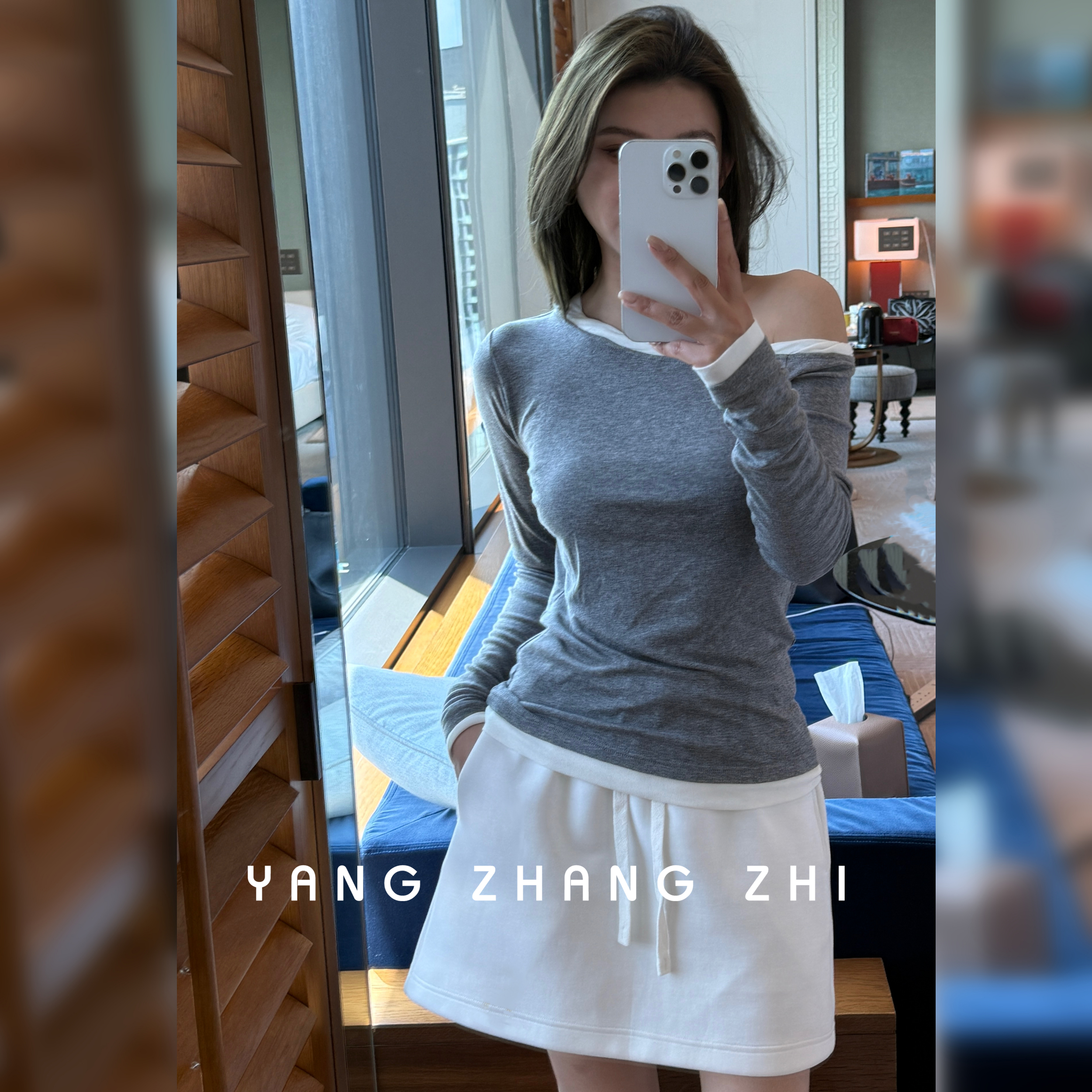 YANG【白短裙】基础百搭极简设计全松紧短卫裙QQ099