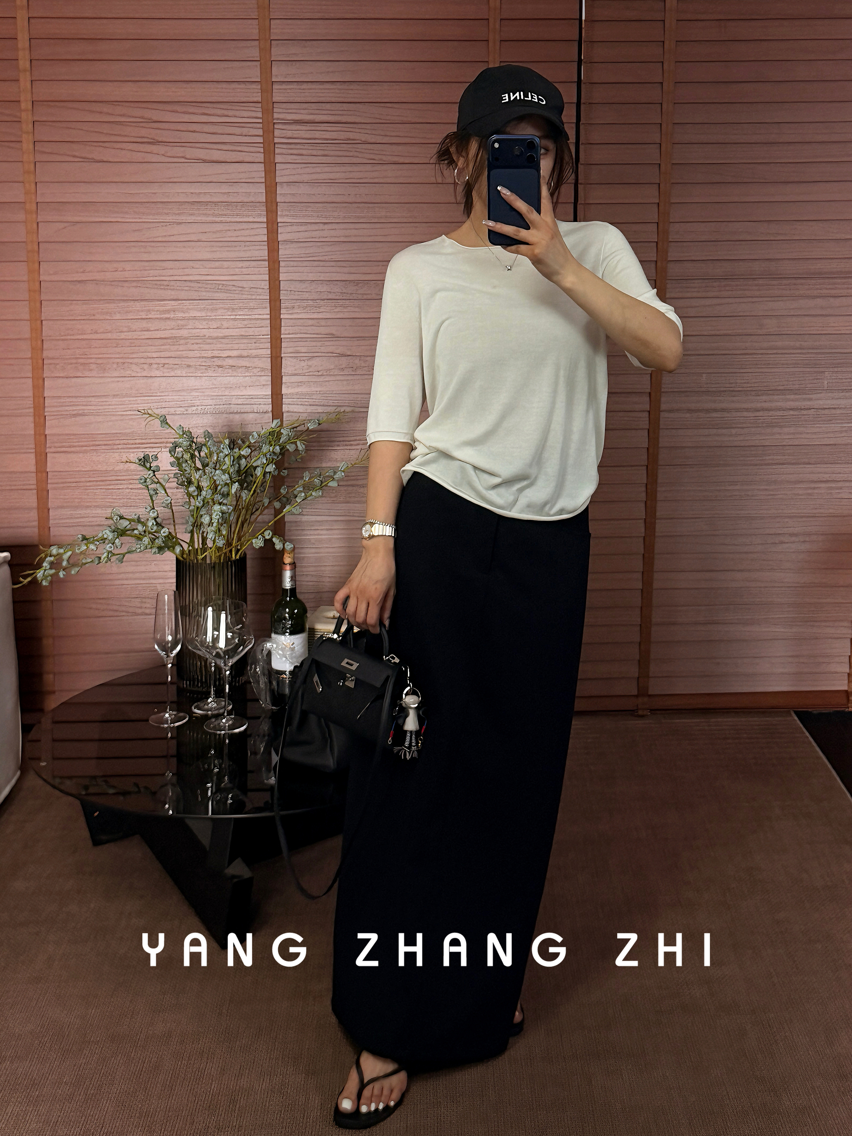 YANG【超模半裙】极简高级后开衩黑色西装半裙QQ122