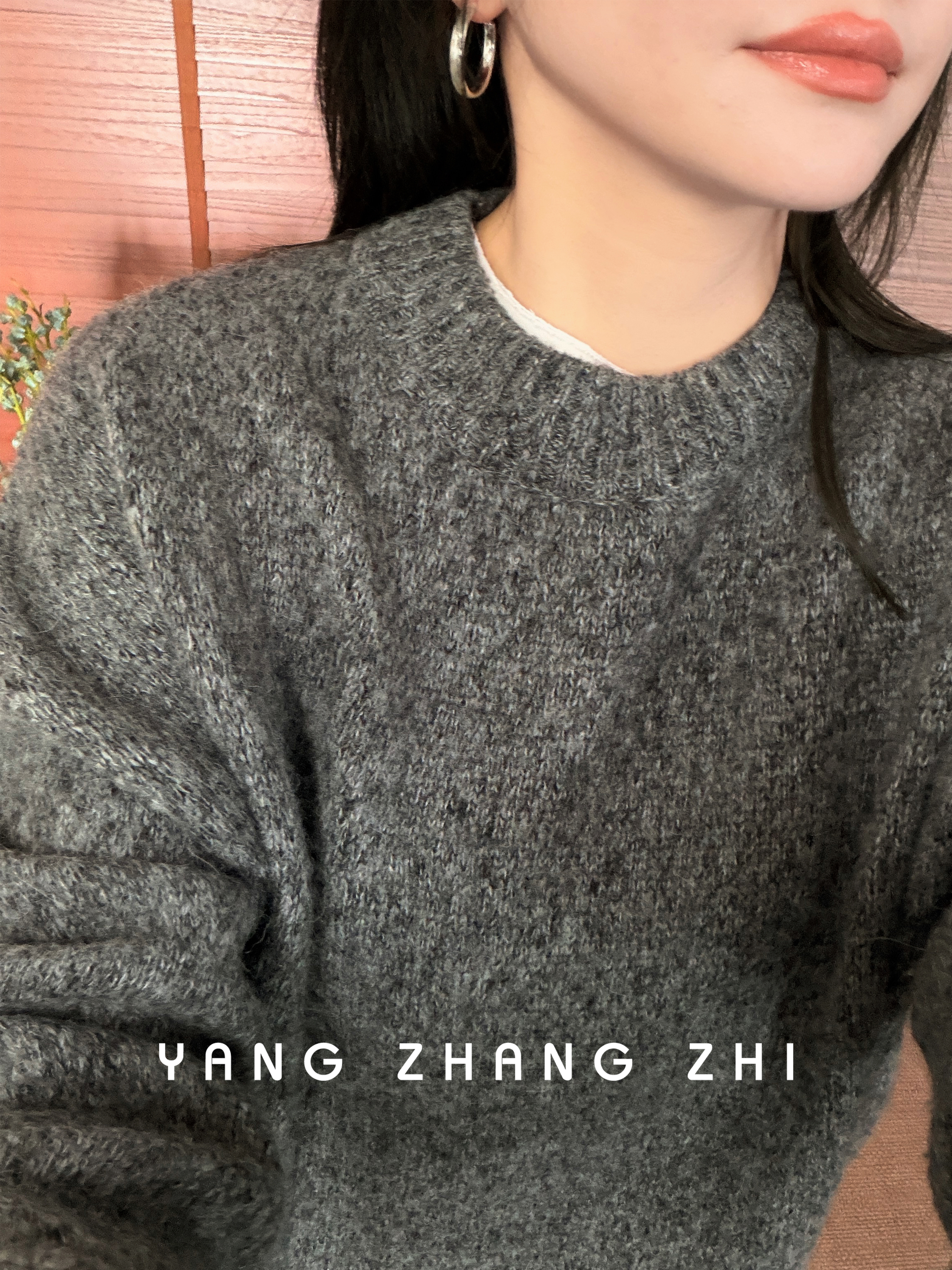 YANG【灰陨石】圆领高级感北欧y毛针织上衣DM126