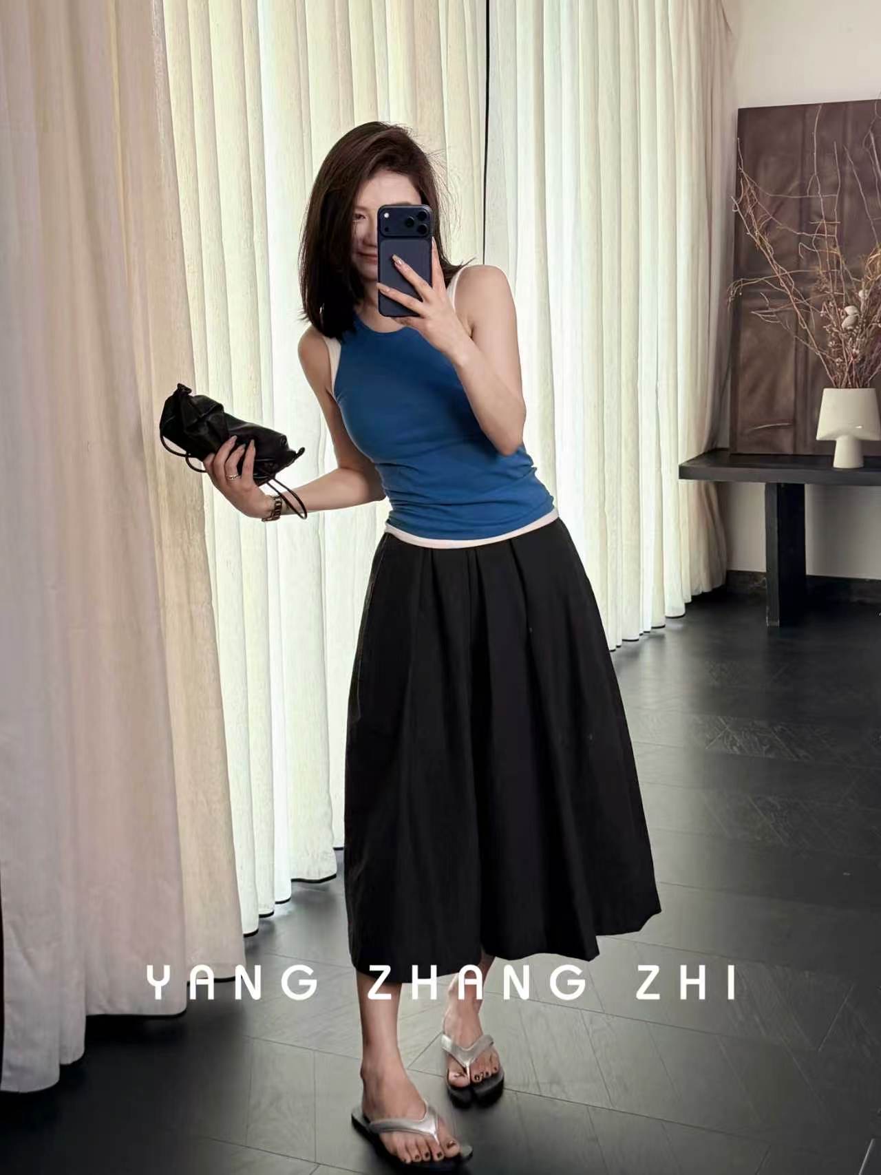 YANG【遮胯神器】立体压褶垂感肌理A字七分裙裤YXK060