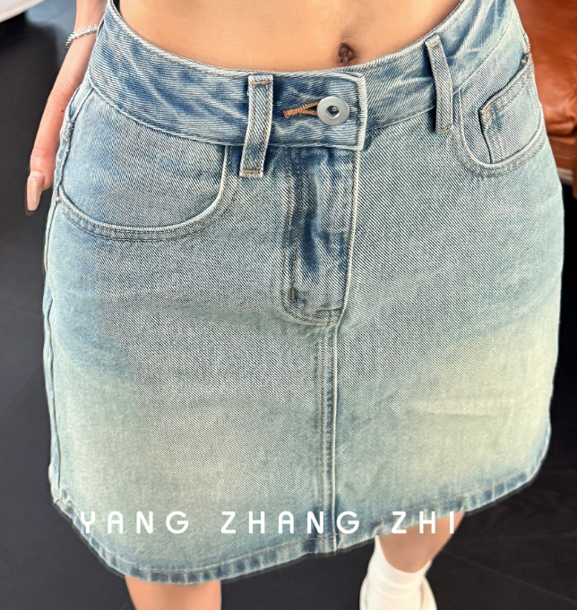 YANG【夏日牛仔裙】复古做旧高腰显瘦A字牛仔半身短裙YXQ084